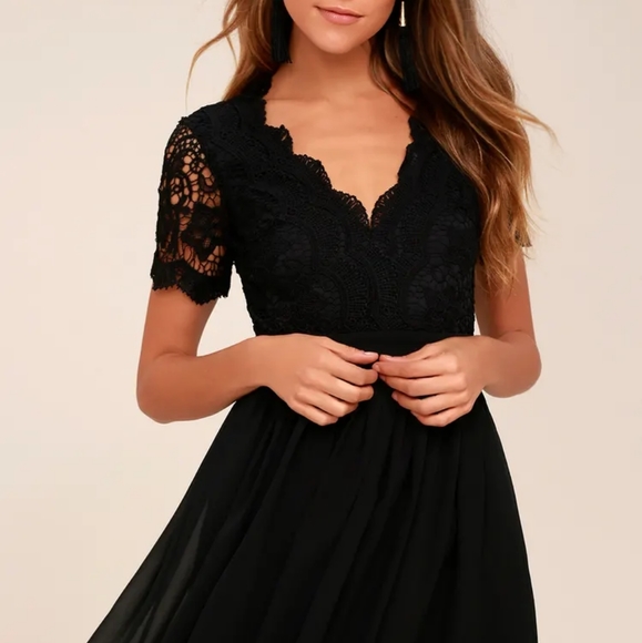 Lulus Dresses & Skirts - Angel in Disguise Black Lace Skater Dress